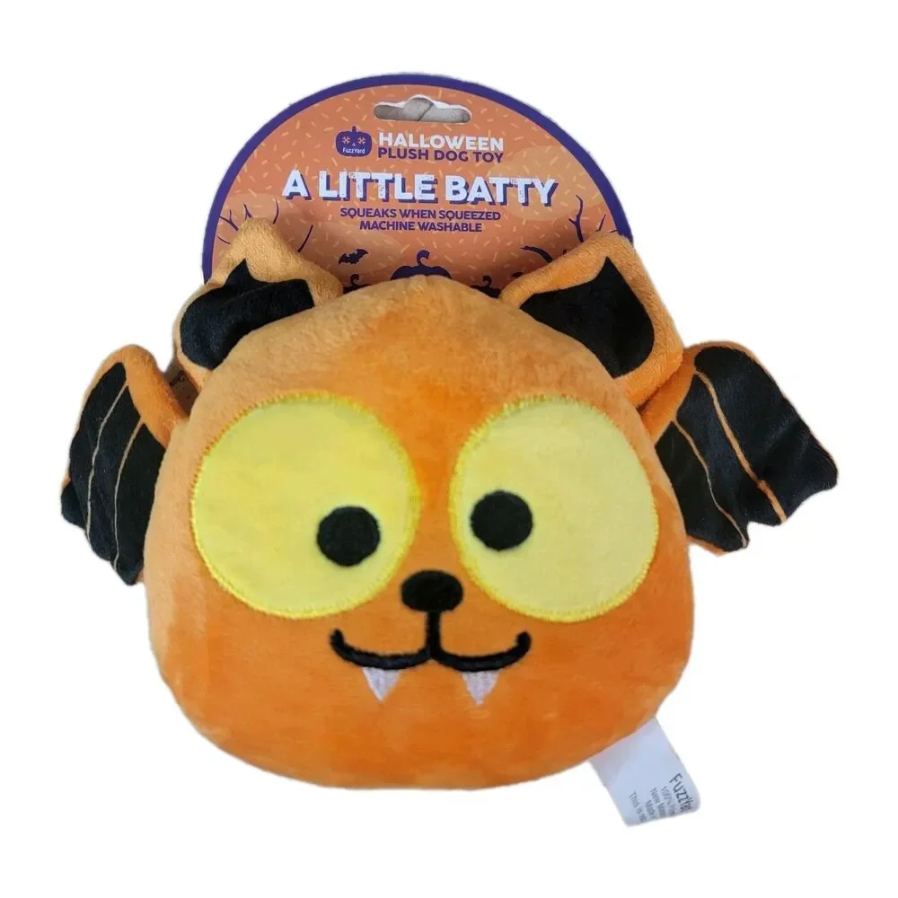 Halloween Bat Dog Toy Plush A Little Batty Squeaky Orange Black NWT